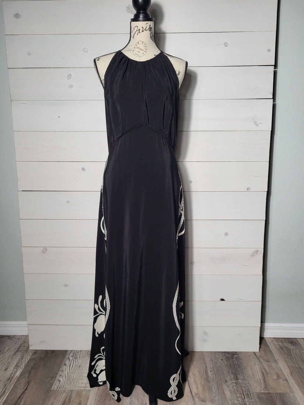 White House Black Market Maxi Dress Nautical Tropical Floral  Halter Elegant.